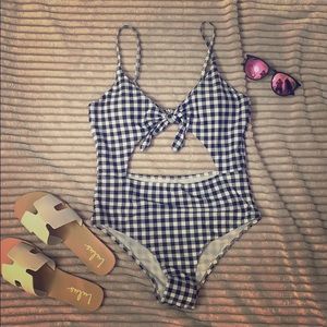 Gingham print one piece swimsuit